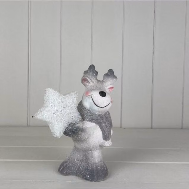 KDMD Large Grey Reindeer Tabletop Decoration Holding a Light Up Star