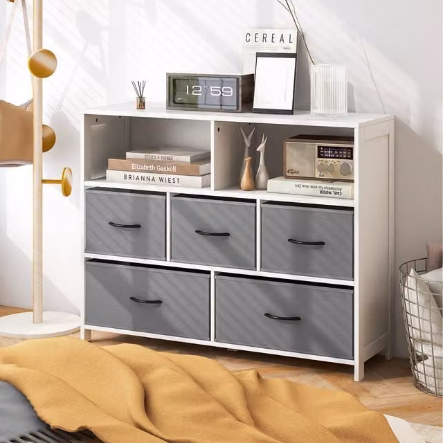 COSTWAY 5-Drawer Dresser Storage Organizer Unit in White