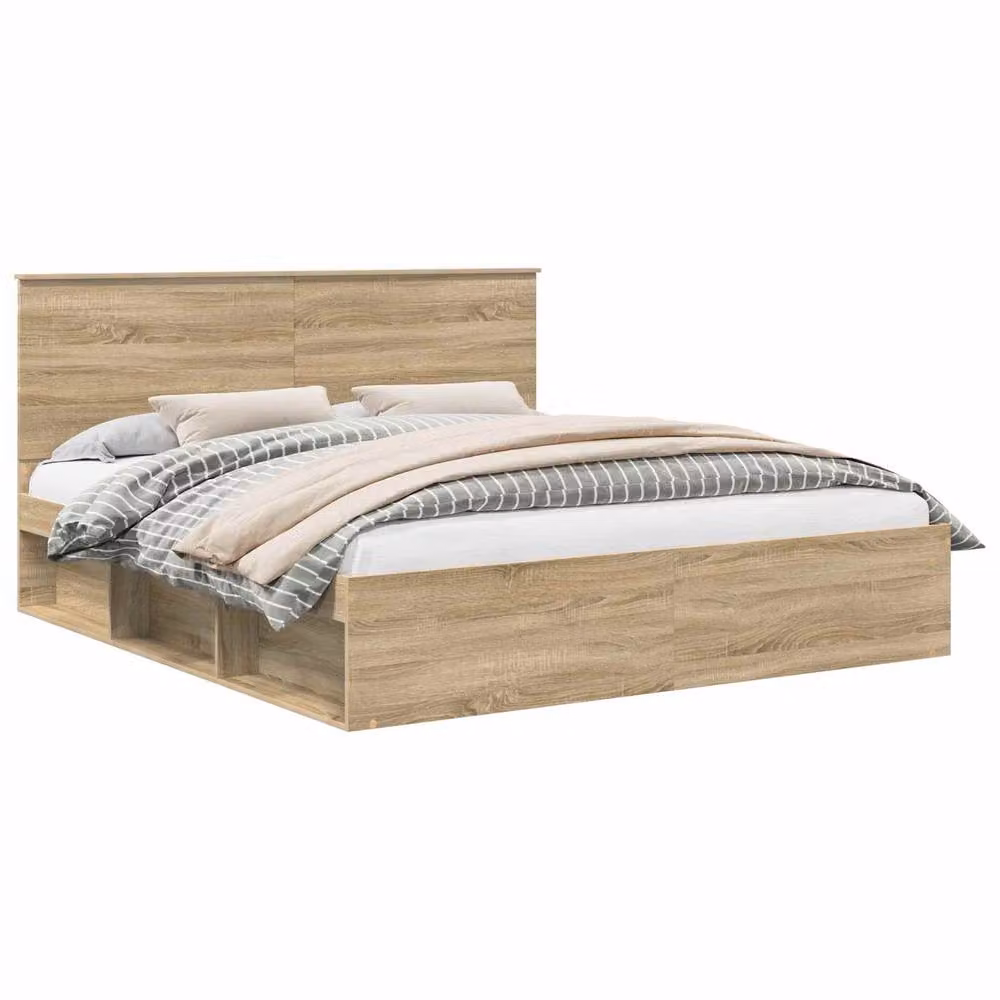 Berkfield Home Sonoma Bed Frame with Headboard in Brown Solid Pine Wood, W/D/H: 200 x 200 cm – 2