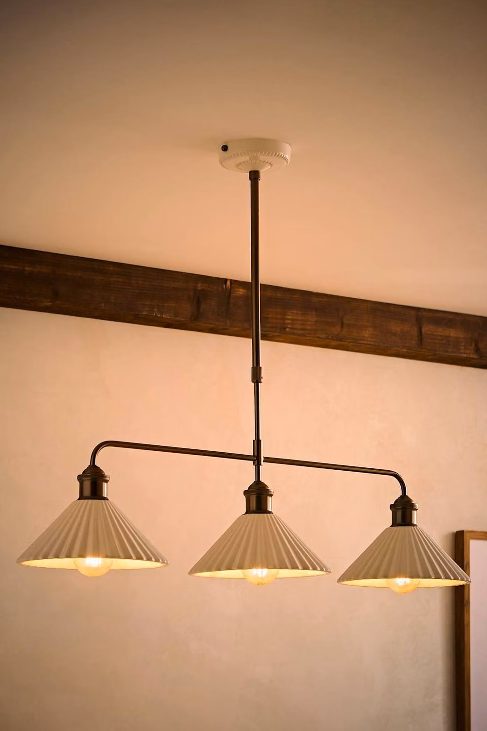 ValueLights Burford 3 Drop Ceramic Ribbed Diner Bar Ceiling Light in White and Gold/Brass with Bulbs Included – 2