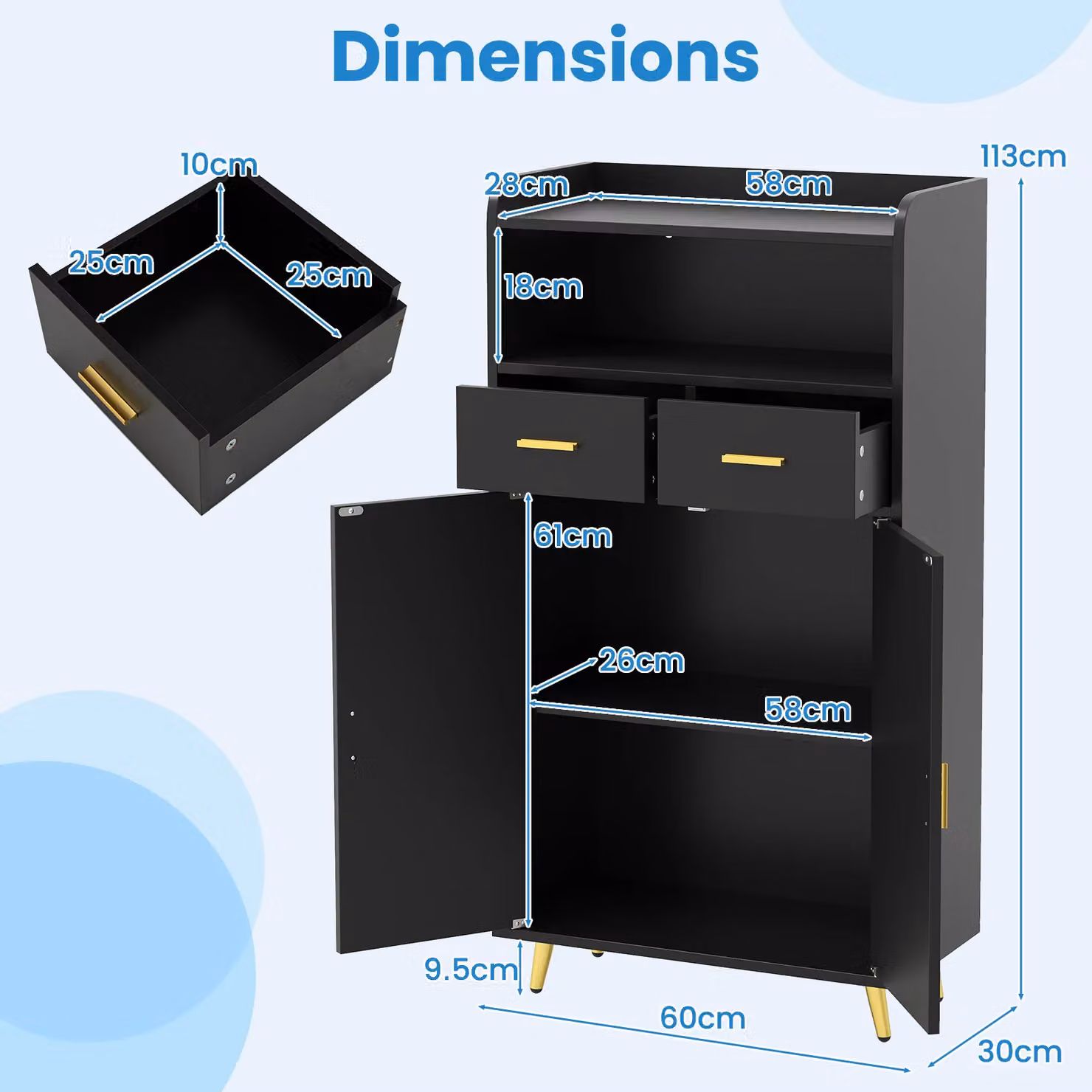 Gymax Modern Freestanding Buffet Sideboard Kitchen Cabinet with 2 Doors and 2 Drawers in Matt Black – 2