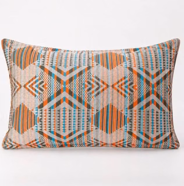 Serenityy Orange Cotton Lumbar Cushion Cover with Geometric Pattern, W/H: 50 x 30 cm