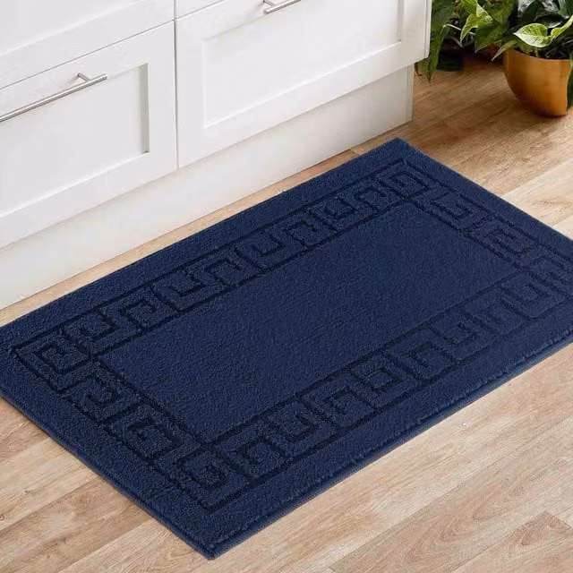 RugsbyDesire Ivy Greek Key Design Anti Slip Washable Runner Doormat, Blue, W: 80 cm, L: 150 cm