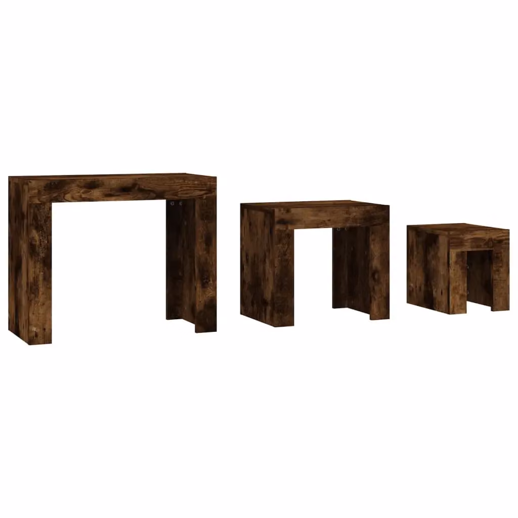 Berkfield Home Nesting Coffee Tables, 3 Piece Set in Smoked Oak Brown Engineered Wood – 4