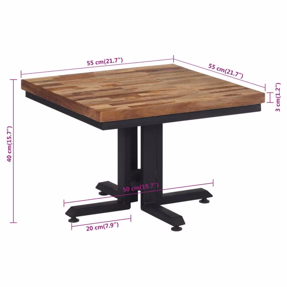 Berkfield Home Square Coffee Table in Brown Solid Reclaimed Teak, W/D/H: 55 x 55 x 40 cm – 3