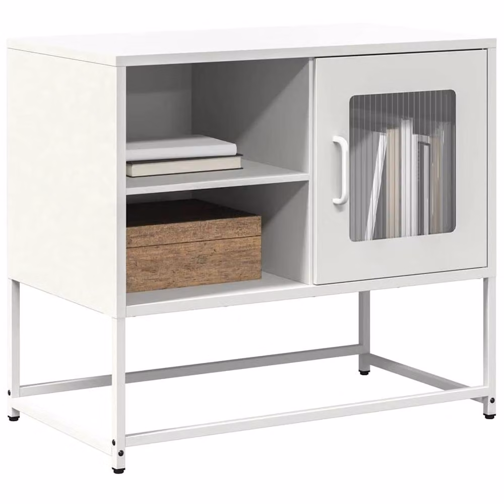Berkfield Home White Metal TV Cabinet W: 68 cm, D: 39 cm, H: 60.5 cm – 2
