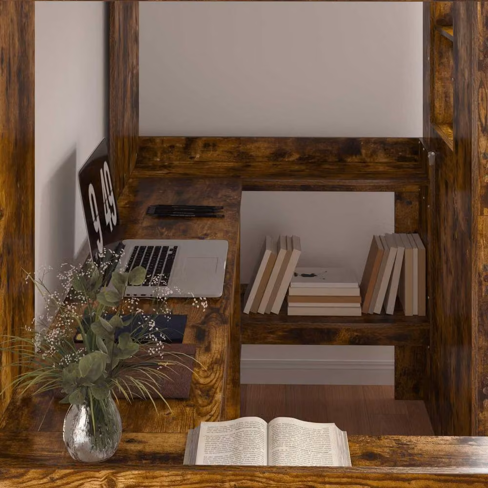 Berkfield Home Loft Bed Frame with Desk in Smoked Oak Brown, W/D/H: 90 x 190 cm – 3