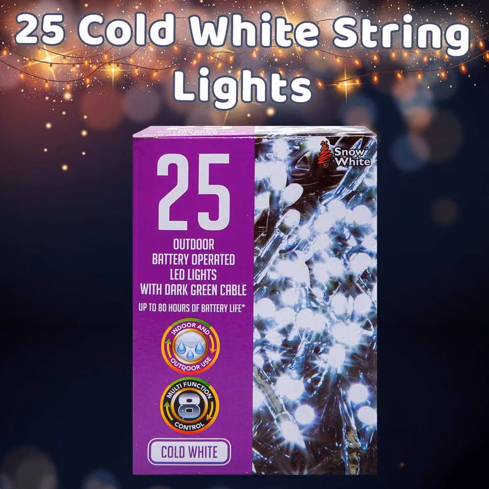 VFM e-Store Christmas Cold White String Lights with 25 Bulbs and 2m Length, W/H: 9.9 x 7.2 cm – 3