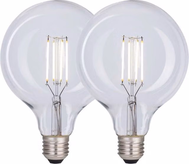 Harper Living Pack of 2 G125 E27 LED Globe Bulbs, 8W, Clear, Cool White, Dimmable