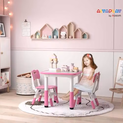 AIYAPLAY 3 Piece Height Adjustable Kids Table and Chair Set in Pink – 2