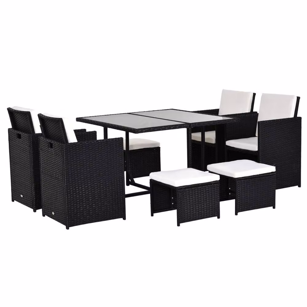 Wyld Haus Viro Black 8 Seater Cube Rattan Garden Dining Set with Square Glass Table and Weather Resistant Cushions – 2