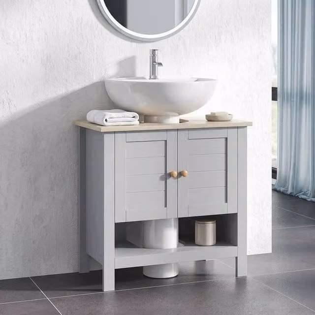 STILVORA Grey Under Sink Bathroom Cabinet with Internal Shelves and Hinged Doors – 1