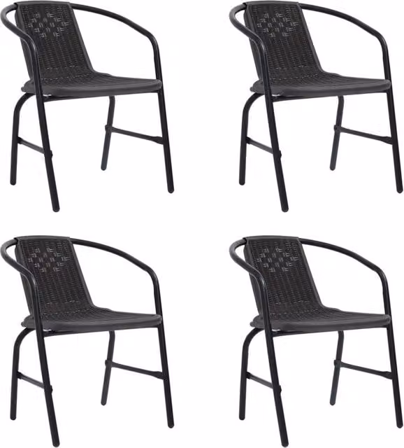 Berkfield Home Set of 4 Modern Black Plastic Rattan and Metal Garden Chairs