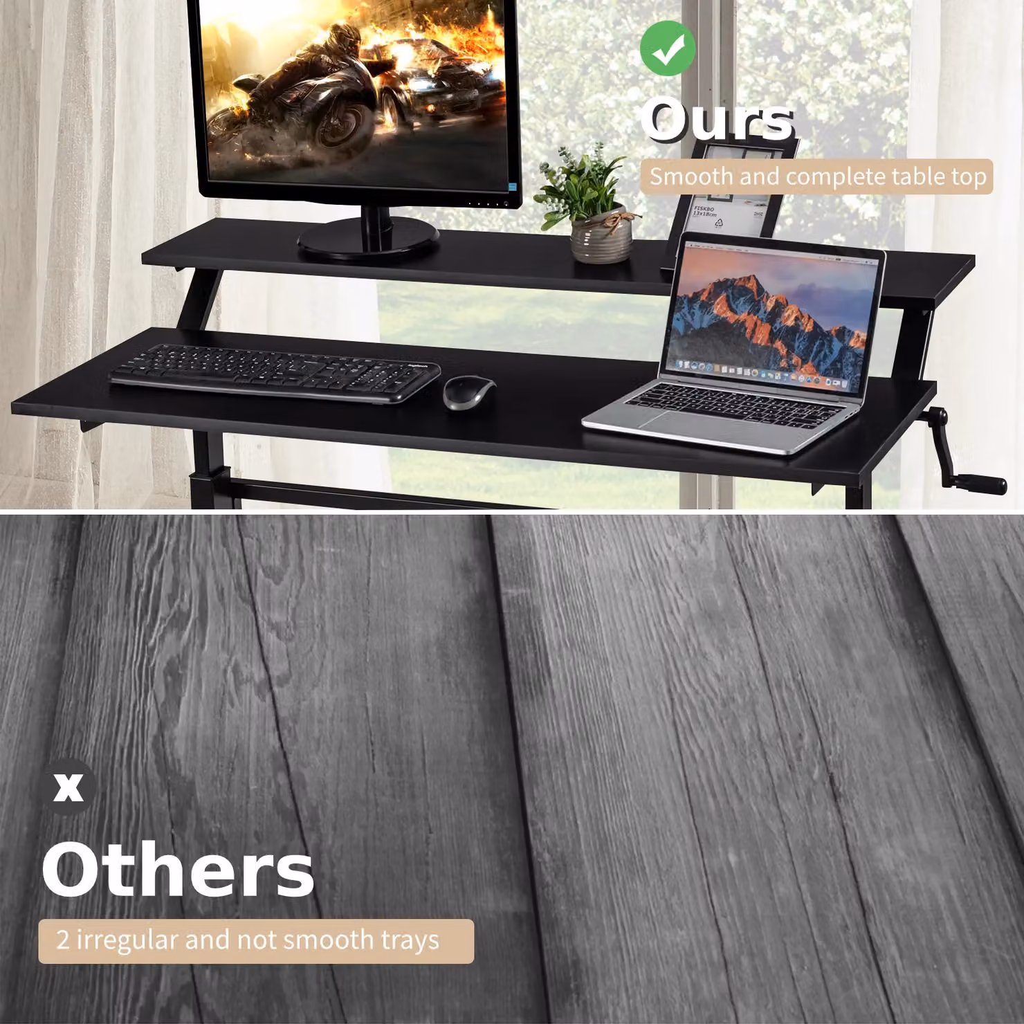 Costway 2-Tier Ergonomic Sit to Stand Computer Desk with Manual Crank, Height Adjustable Workstation in Black – 5