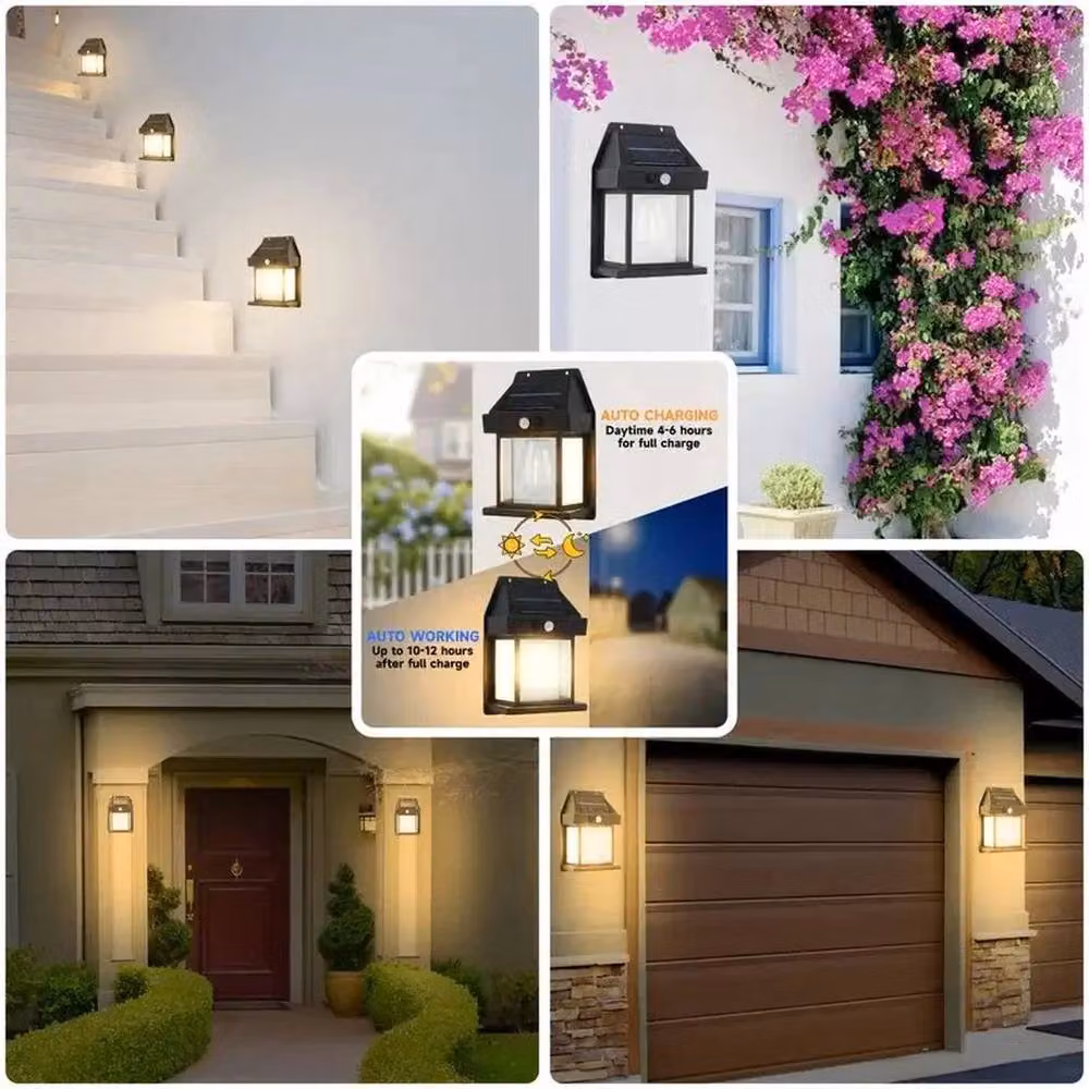 Kelvenix 4-Pack Solar Powered Black Garden Wall Lights with Motion Sensor and Warm White LED – 5