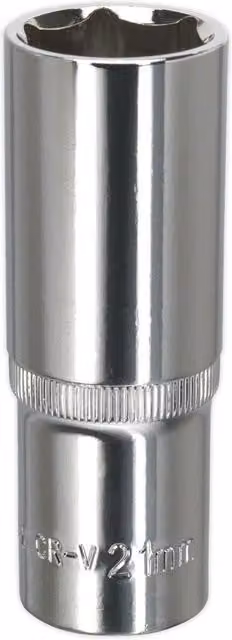 Loops 21mm Deep Drive Socket 1/2 inch Square Drive Forged Chrome Vanadium Steel in Silver
