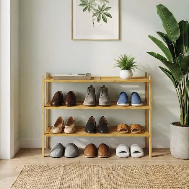 SONGMICS 3 Tier Bamboo Shoe Rack in Brown