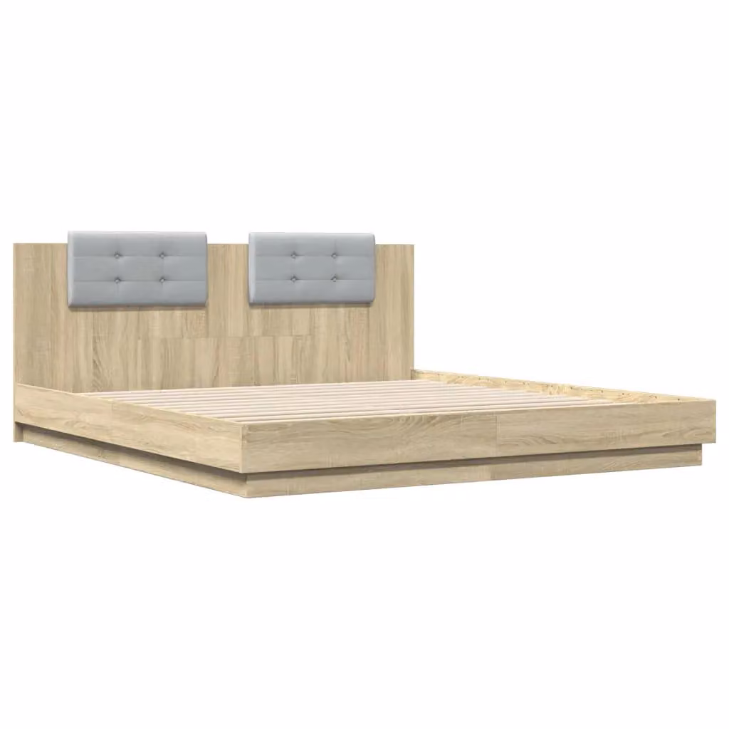 Berkfield Home Modern Bed Frame with LED Under-Bed Lighting and USB Charging Port in Sonoma Oak Brown, W: 160 cm, L: 200 cm – 2