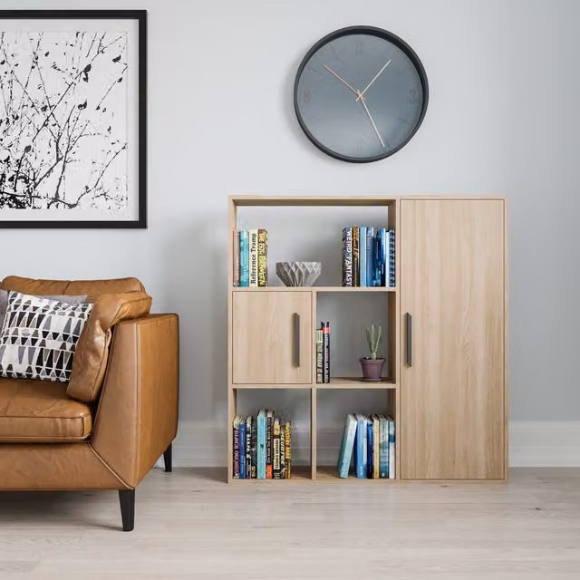 DECOROTIKA Ridge Modern Decorative Bookcase Display Unit in Sapphire Oak Brown, W/D/H: 120 x 25 x 42 cm – 1