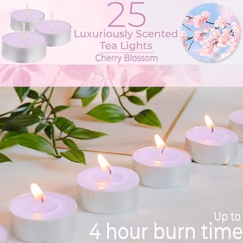 Deco Express Cherry Blossom Scented Tealight Candles, Pink, 25 Pack – 2