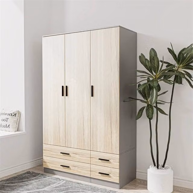 FORGEVIO Modern 3 Door 4 Drawer Wardrobe in Grey and Light Oak – 1