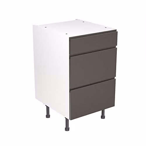 Kitchen Kit Graphite Gloss Flatpack Base Cabinet with 3 Drawers, W/D/H: 50 x 57 x 87 cm