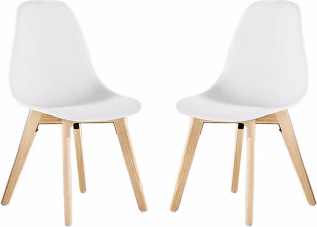 Life Interiors Set of 2 Ricco White Plastic Dining Chairs with Wooden Legs