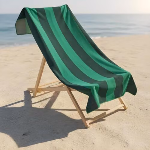 OHS Striped Microfibre Beach Towel for Adults, Quick Drying and Fluffy, Green, W/H: 71 x 152 cm – 1