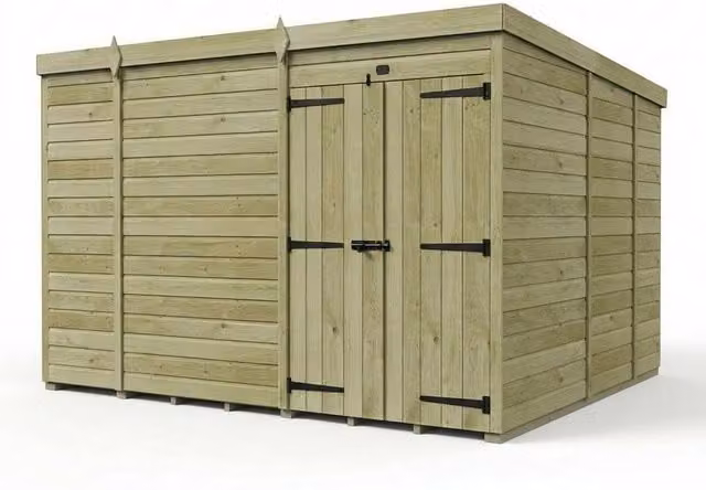 Buttercup Farm Brown Timber Pent Garden Shed with Double Doors and No Windows W: 304.8 cm, D: 274.3 cm, H: 210.0 cm – 1