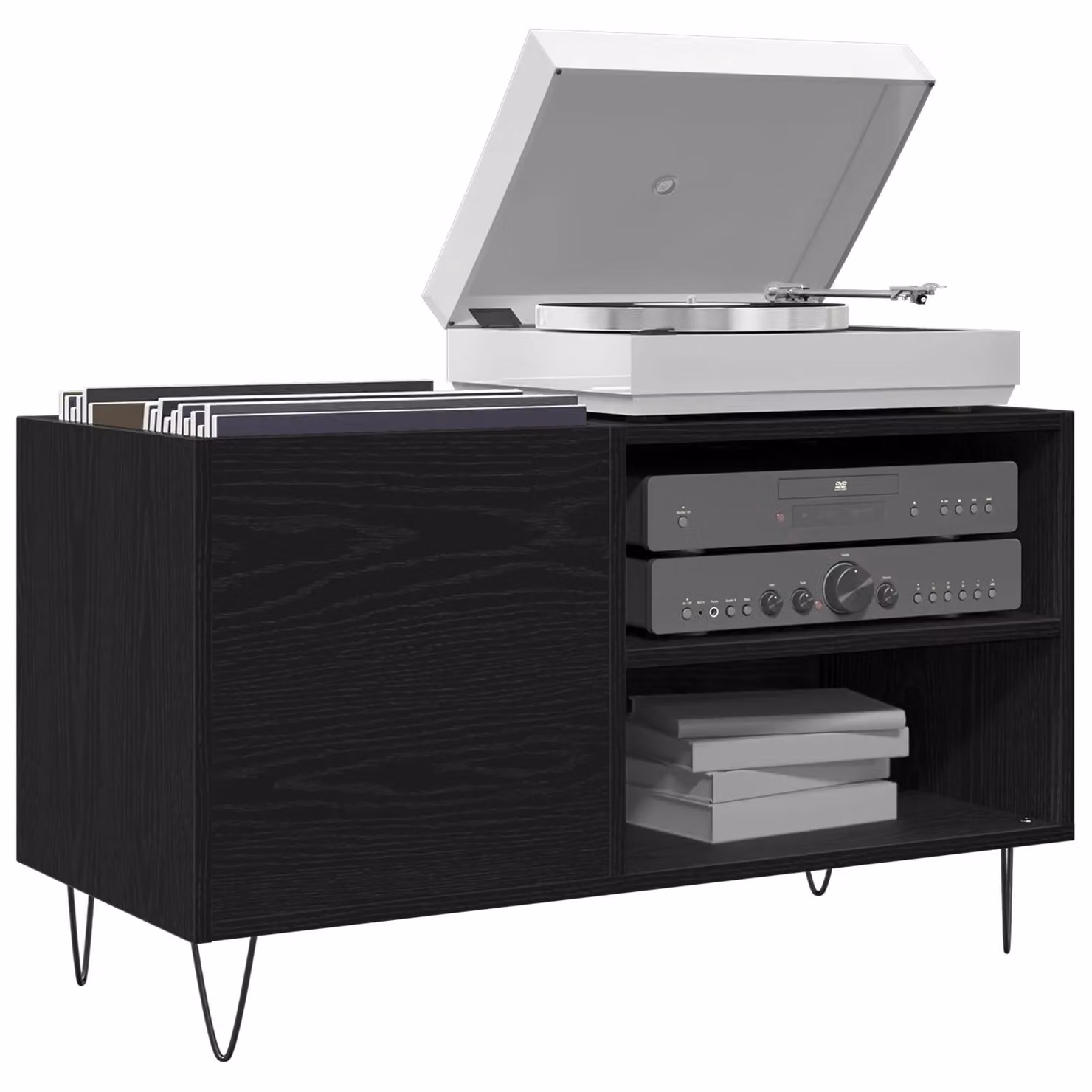 Berkfield Home Record Cabinet in Black Oak, W/D/H: 48 x 38 x 38 cm – 3