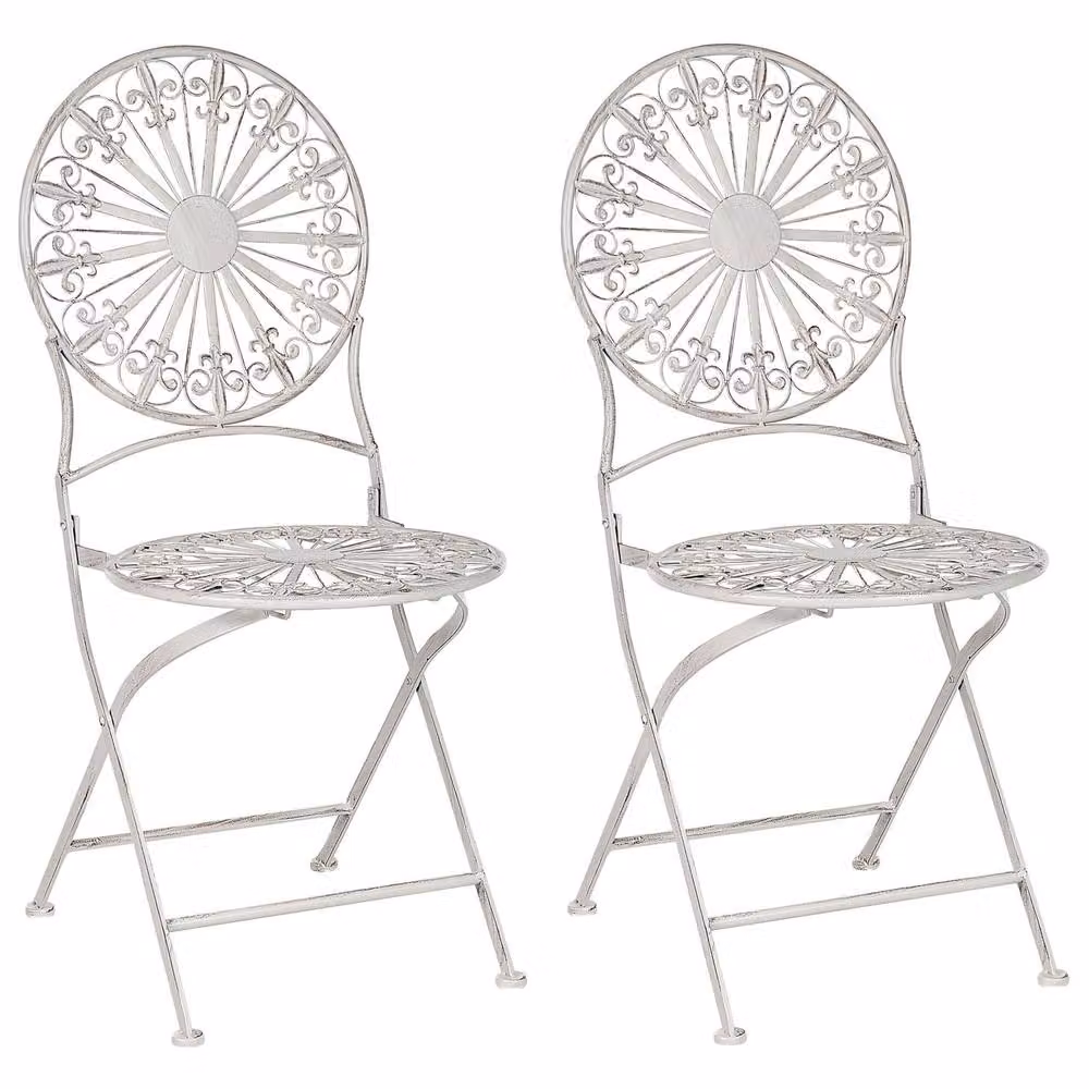 Wyld and Coco Set of 2 White Distressed Metal Foldable Bistro Chairs – 2