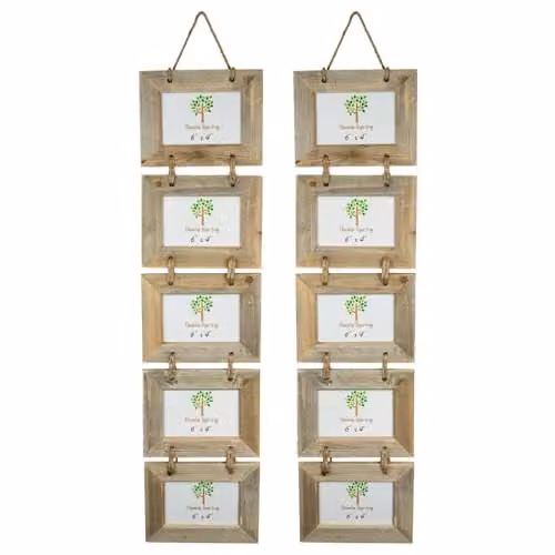 Nicola Spring Shabby Chic Wooden Hanging Photo Frames, Brown, Pack of 2, Fits 10 x 15 cm