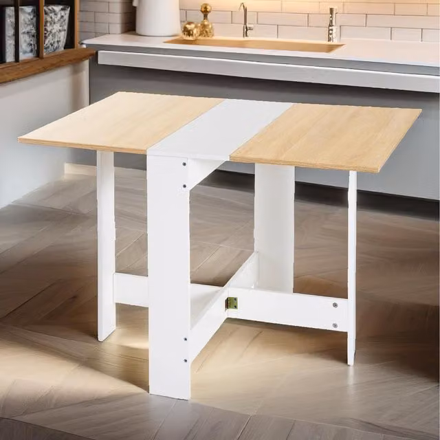 Pirlo Plush White Foldable Wooden Butterfly Leaf Desk for Home Office or Dining Room, W/D/H: 76 x 73.5 x 76 cm
