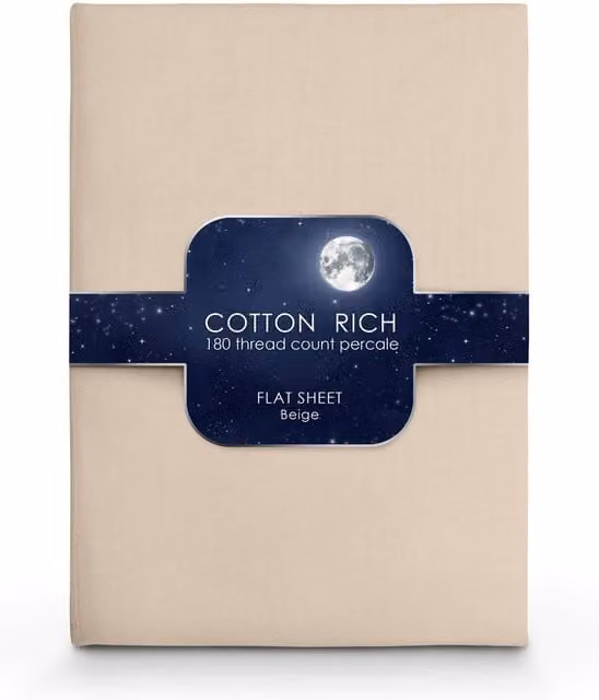 Intimates Cotton Rich Plain Dye Flat Sheet in Beige, King Size (W: 180 cm, L: 200 cm)