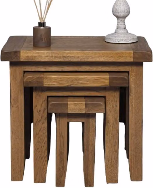Elm Home And Garden Rustic Oak Nest of 3 Square Side Tables in Brown