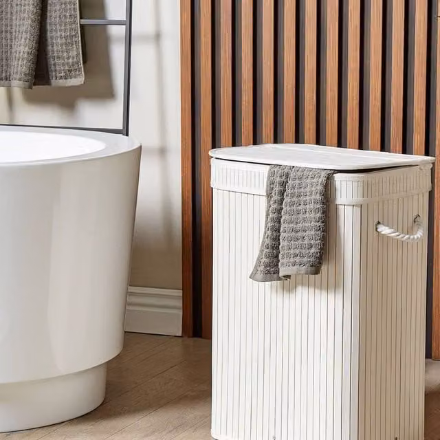 Wyld and Coco White Bamboo Laundry Basket with Removable Zip Lid and Handles, W/D/H: 40.0 x 30.0 x 60.0 cm – 1