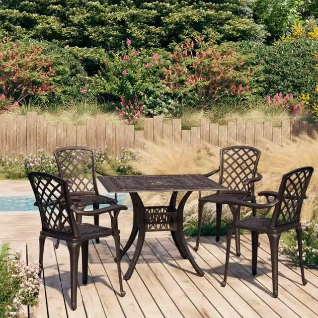 Berkfield Home 5 Piece Cast Aluminium Bistro Set in Bronze and Brown – 1