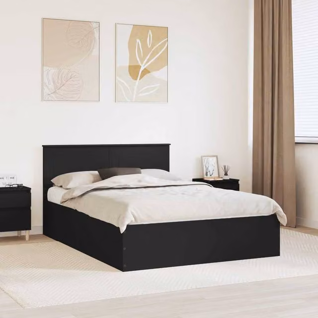 Berkfield Home Modern Bed Frame with Headboard in Black, Engineered Wood, W/D/H: 150 x 200 cm
