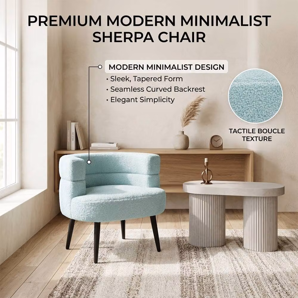 Alivio Blue Boucle Fabric Tub Accent Chair with Armrests and Rubberwood Legs – 3