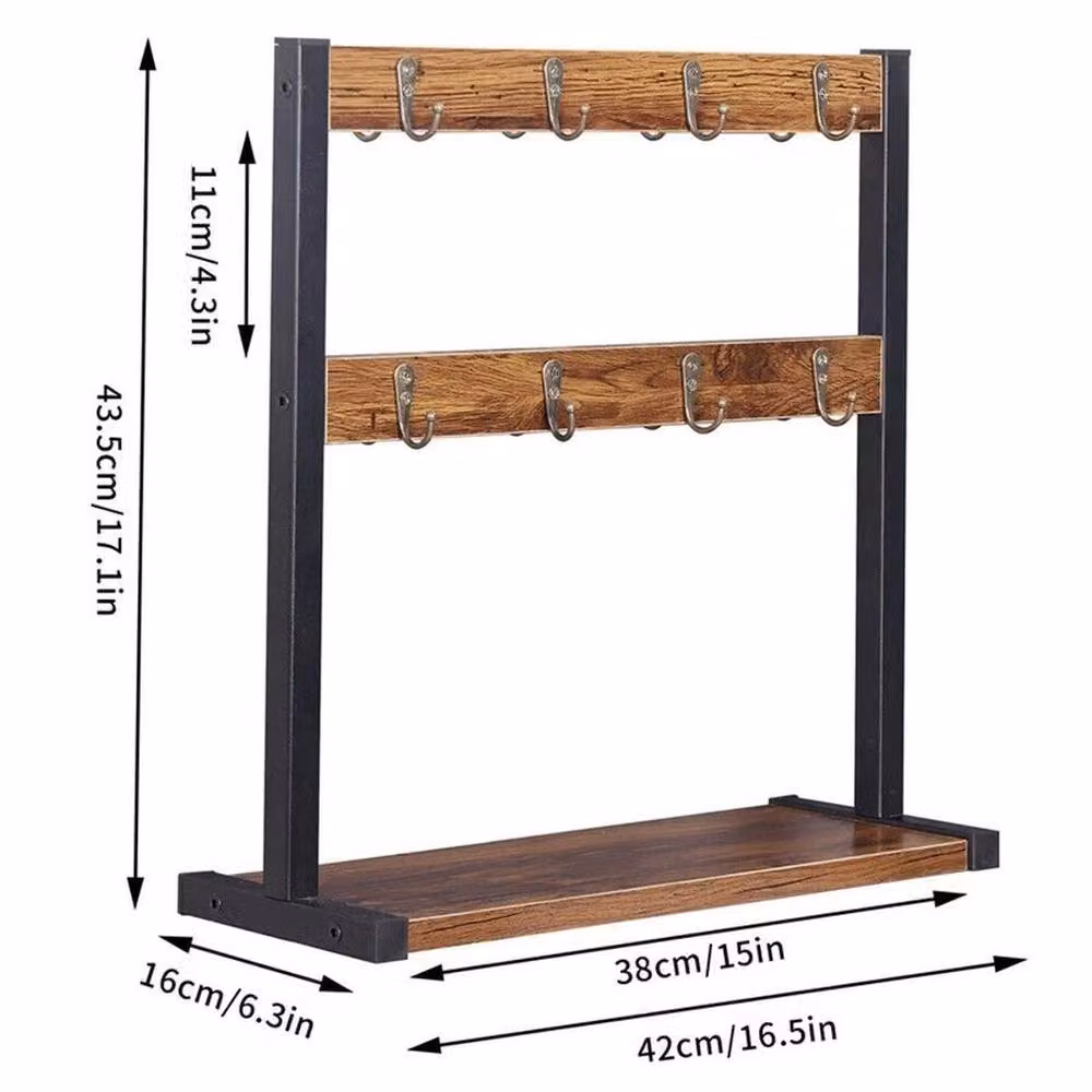 EONLION Brown Wood Tabletop Cup Storage Rack and Display Shelf – 2