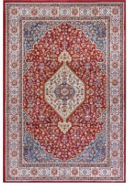 THE RUGS Orient Low Pile Medallion Design Rug, Multicolour Red and Blue, W: 80 cm, L: 120 cm – 1