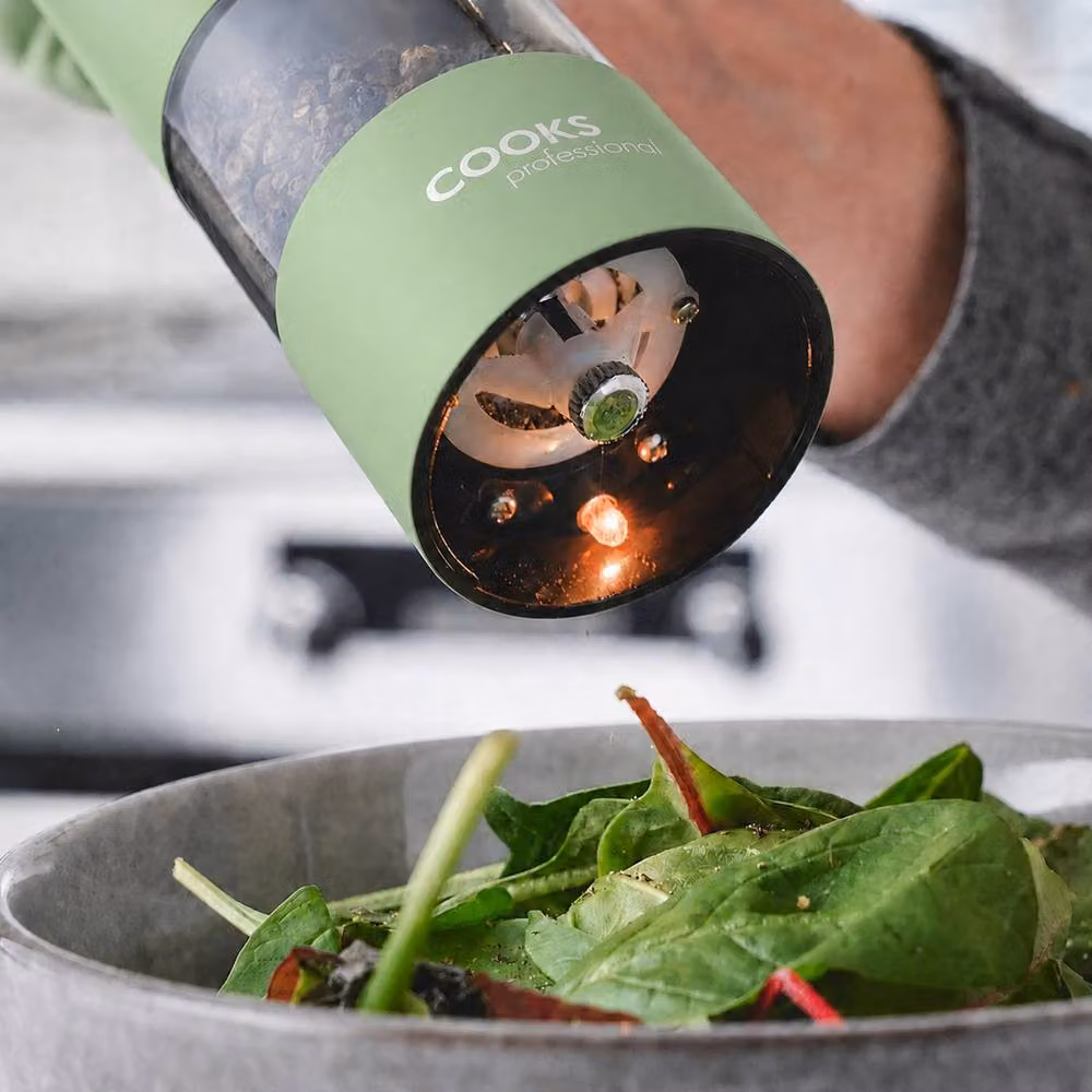 Cooks Professional Electric Salt and Pepper Mill Set, Stainless Steel Automatic Grinders, Green – 2