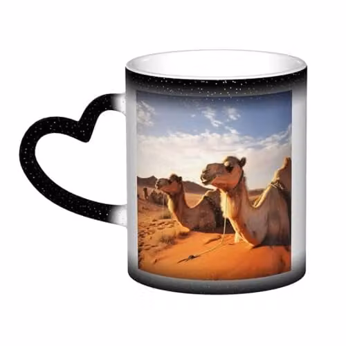 Oudrspo Camels Rest Desert Heat Sensitive Color Changing Ceramic Mug, Blue