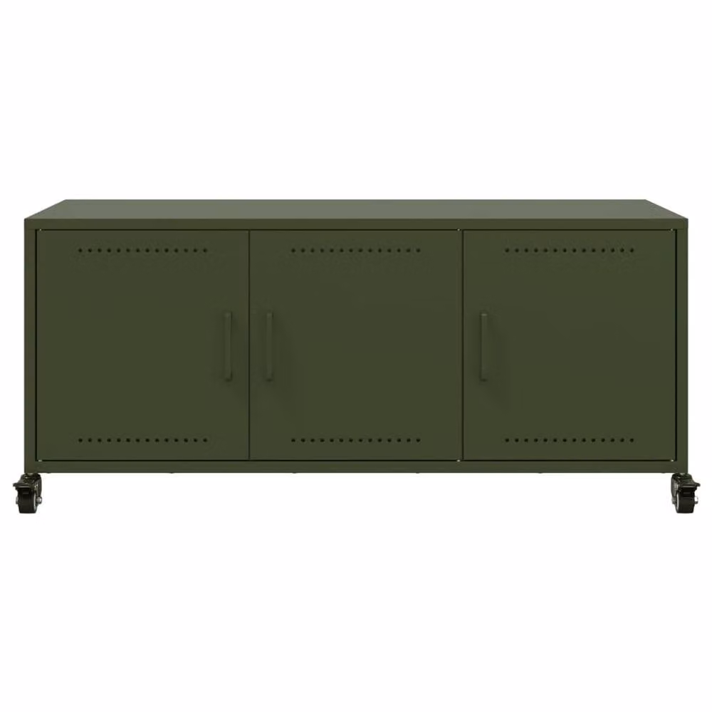 Berkfield Home Modern Metal TV Cabinet in Olive Green, W: 100.5 cm, D: 39 cm, H: 43.5 cm – 4