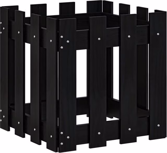 Berkfield Home Garden Planter with Fence Design in Black, Solid Wood and Plastic, W/D/H: 40 x 40 x 40 cm – 1