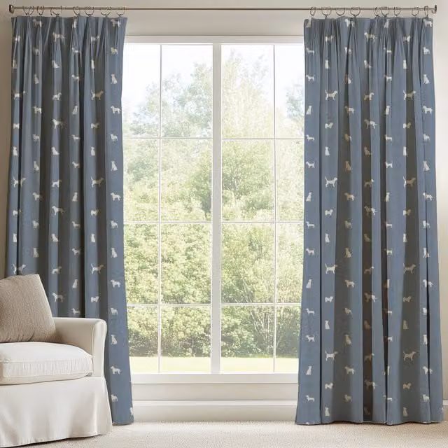 ANTE DECOR Made To Measure Blue Cotton Woof Printed Blackout Curtains with Animal Graphic Design