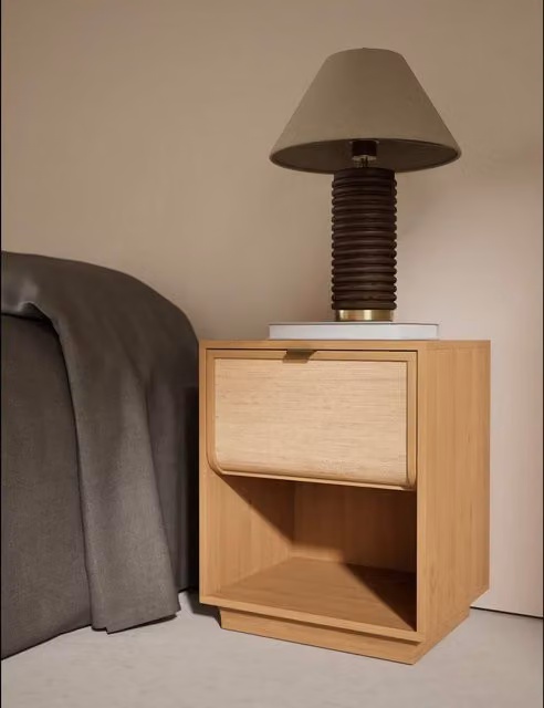 Gallery Direct Modern Acacia Wood Woven Front Bedside Table in Sand and Beige