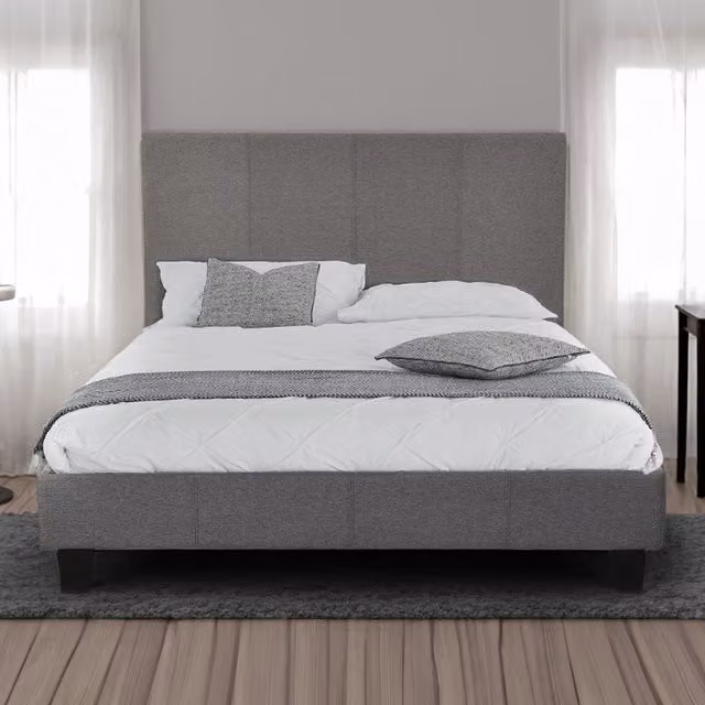 Comfy Living Modern Upholstered Grey Fabric Bedframe, W/D/H: 140 x 200 cm