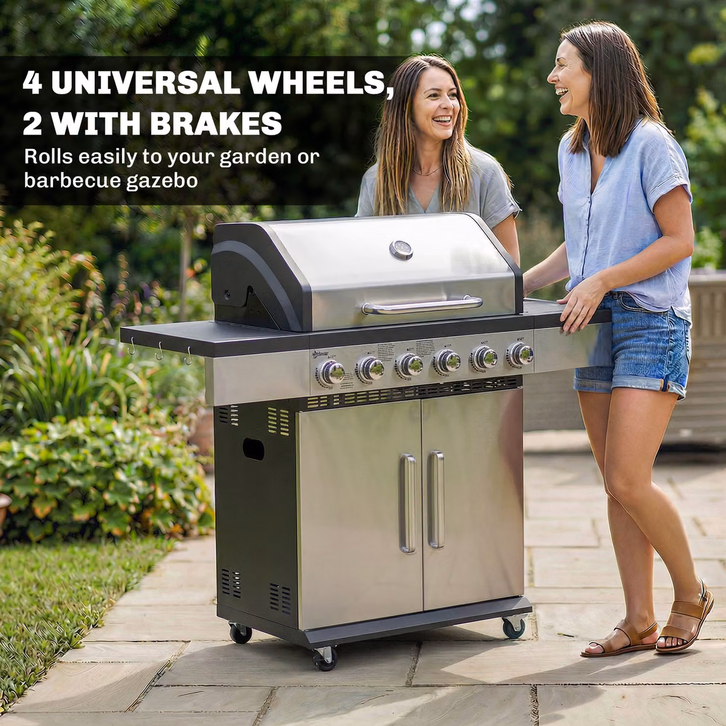 Outsunny 6 Burner Liquid Propane Gas BBQ Grill with Warming Rack, Side Tables, Cabinet and Wheels – 8