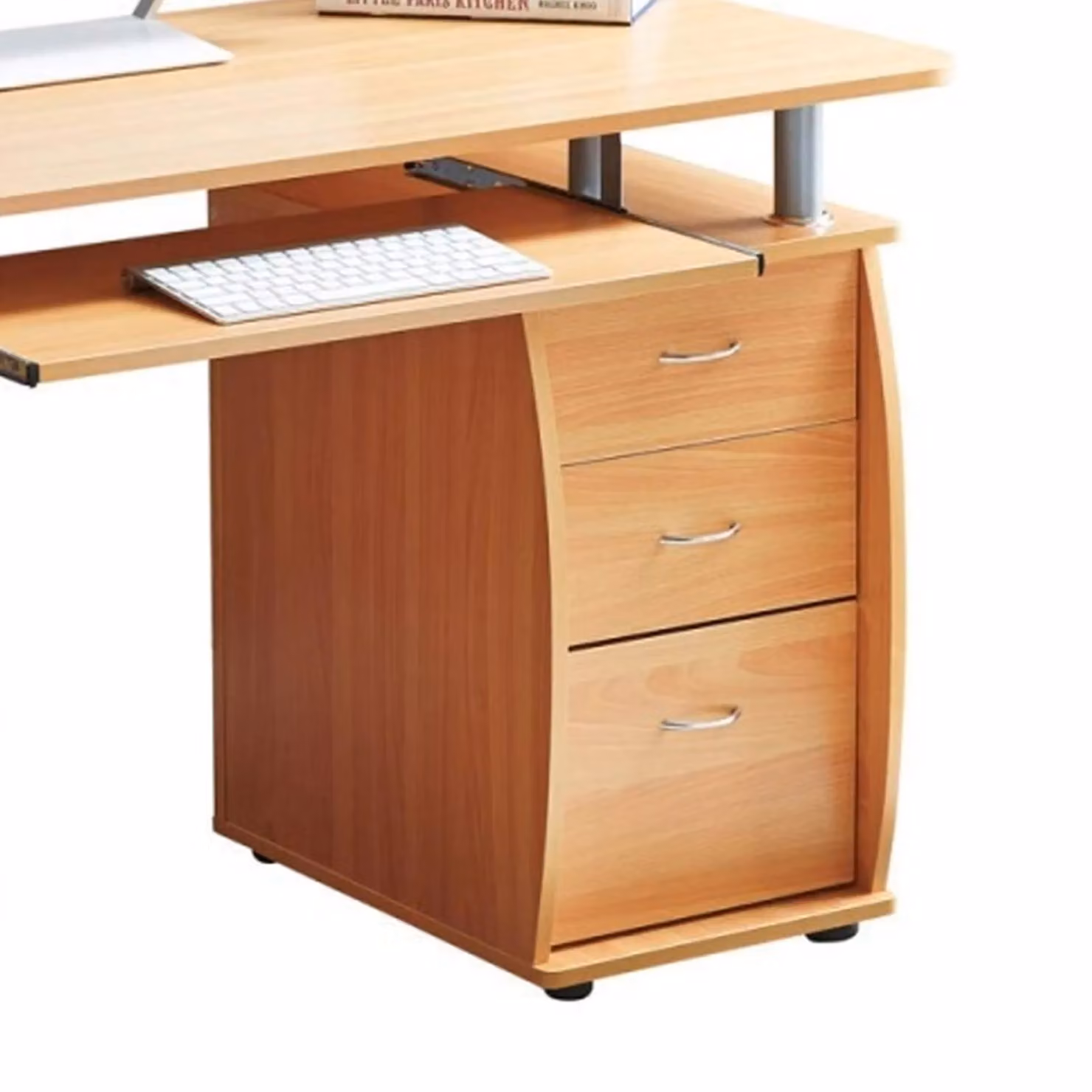 RayGar Beech Deluxe Design Computer Desk with Cabinet and 3 Drawers in Brown, W/D/H: 120 x 55 x 74 cm – 6